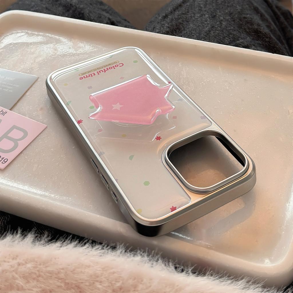 Korean Pink Cottage Bracket Suitable for 16 Apple 15 Promax Mobile Phone Case Iphone 14 Silver Edge Glue 13 Hard