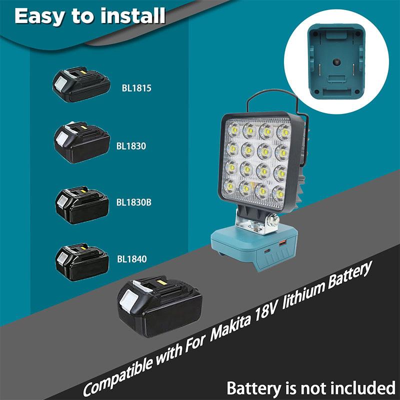 1Pcs Spotlights Camping Lamp 18V Lithium Battery Case Bl1830 Led Working Lights Flashlight Torch For Bl1860 Li-Ion Cell Pack