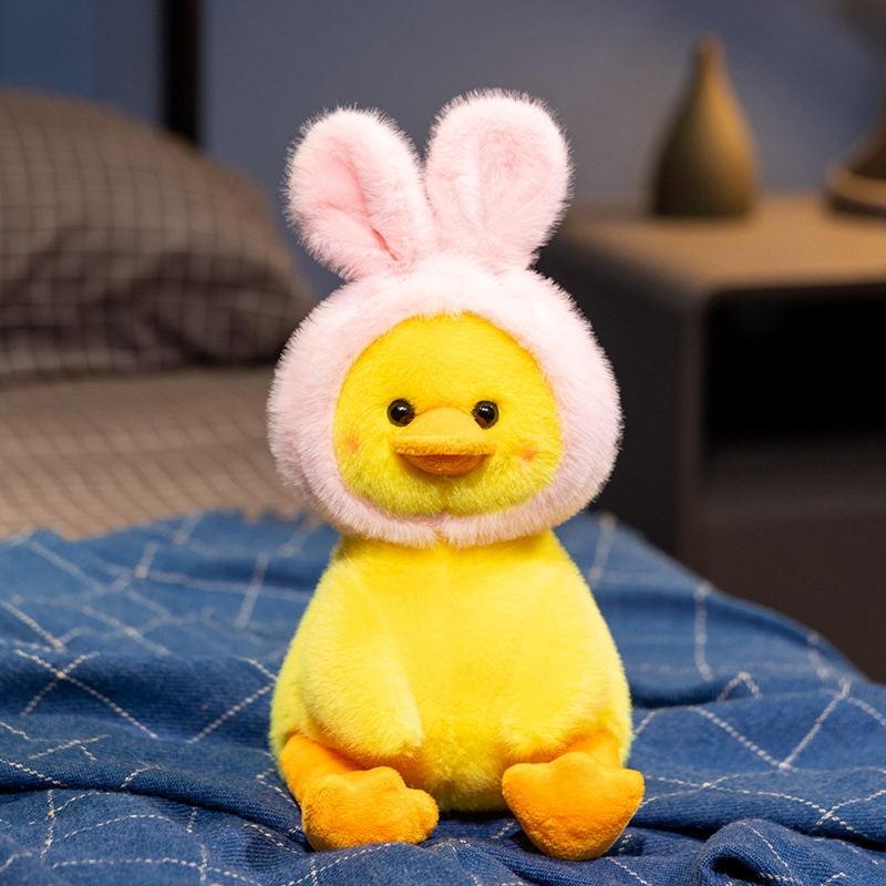Plush Toy Transformed Into A Little Yellow Duck Doll Wearing A Hat Little Yellow Duck Doll Dinosaur Rabbit Hood Yellow Duck Accompanying The Doll