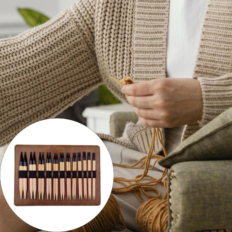 12Pairs Wood Knitting Needle 3.5-10mm Interchangeable Circular Knitting Needle Set with Storage Bag for Sweaters Scarves