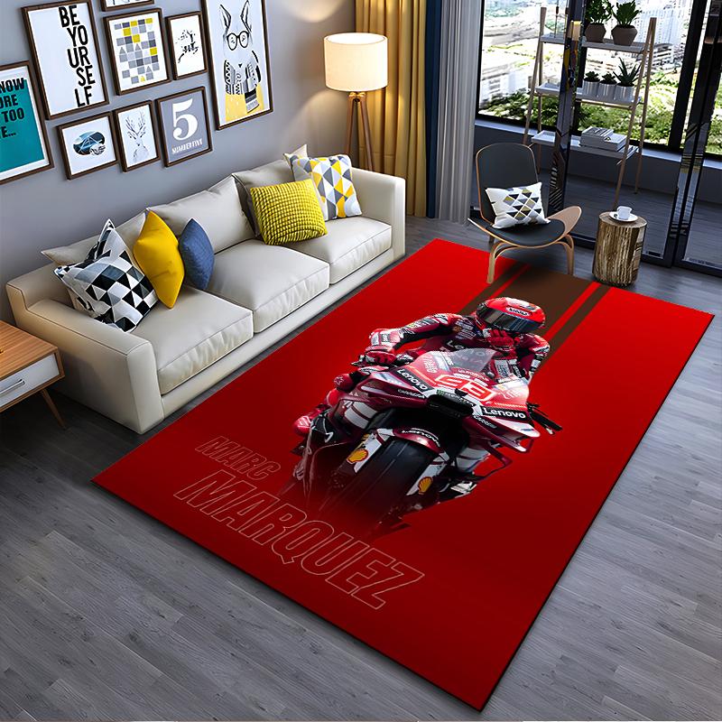 Sports Area Rug, Marc Marquez 93 Ducati Lenovo Red Minimal Vertical Stripes Bike Print, Garage Decor, Non-Slip Mat
