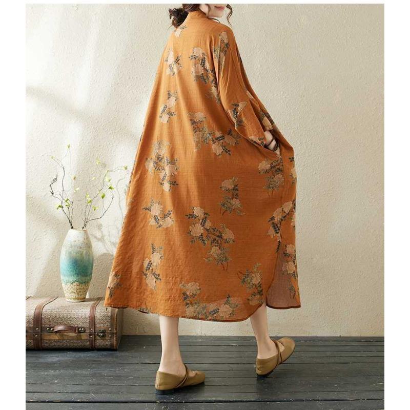 Printed Stand Neck Loose Oversized Vacation Dresses