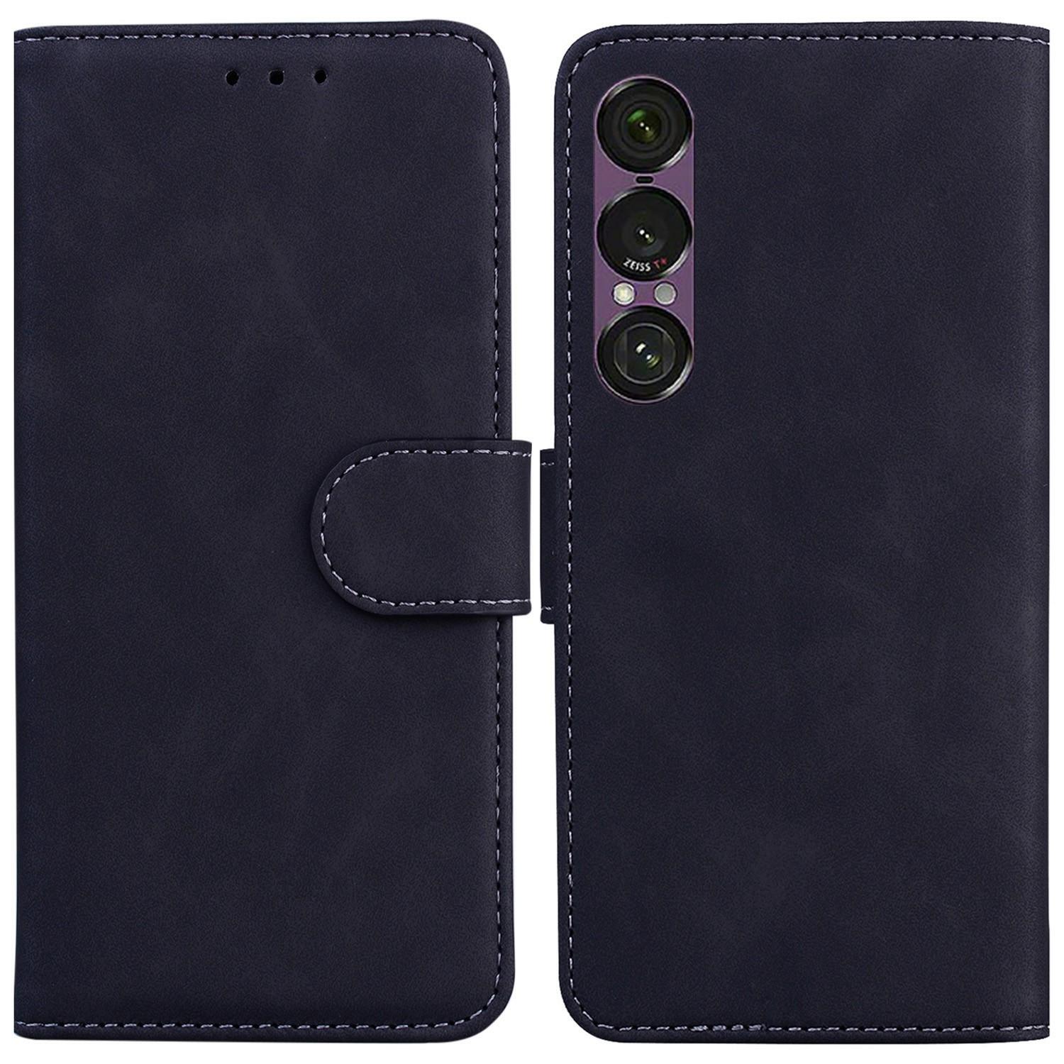 

For Sony Xperia 1 VII Case Solid Color Leather Wallet Phone Cover Black