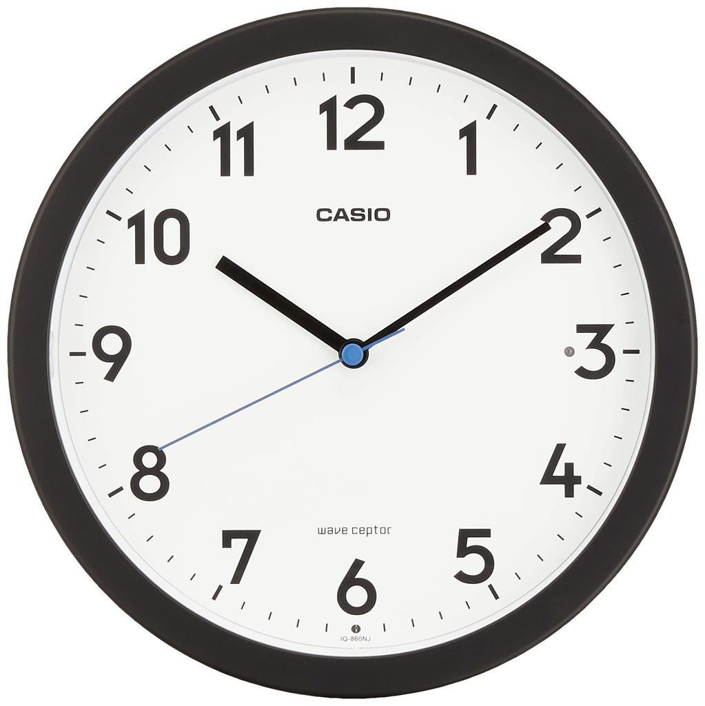 CASIO Wall Automatic Nighttime Second Hand with Can Be Used As a Wall Clock or Table Clock IQ-860NJ-1JF Clock, Radio-Controlled, Black, Analog,