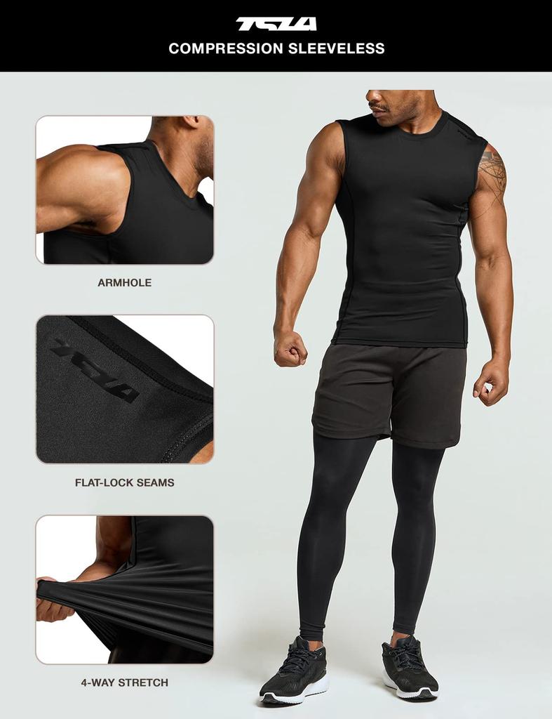 Tesla Sleeveless Compression Tank Top with UV Protection and Ideal for and As a Base Layer or Undershirt for Model Men's Quick-Drying Sweat-Wicking,