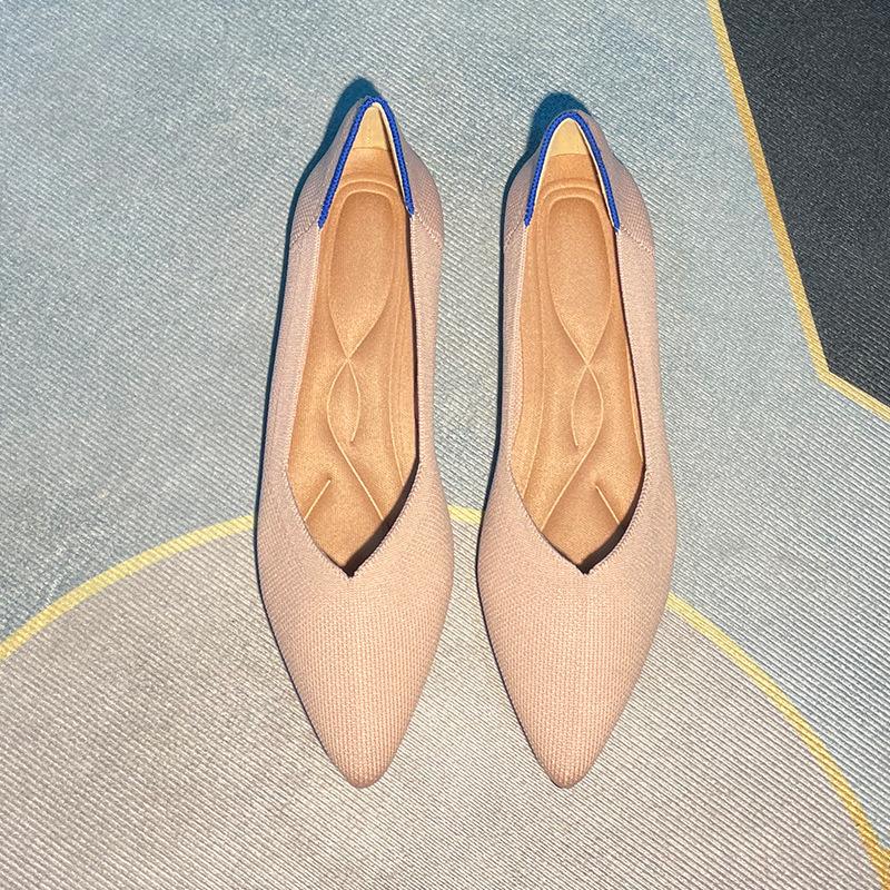 Fashion Sharp pointed shallow mouth flat sole new solid color knitted casual fashion simple versatile women's flat sole shoes