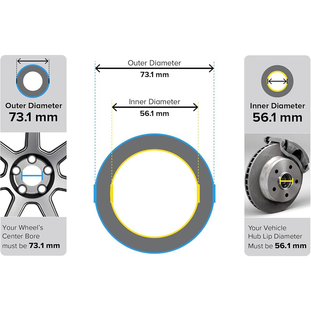 4pcs 73.1 to 56.1 mm Aluminium Alloy Car Hub Centric Rings Wheel Bore Spacer