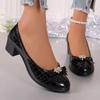 Fashion 2025 Fashion Slip On Women's High Heels Round Toe Chunky Heels Pumps Bow Tie Metal Decoration Shallow Plus Size Office & Career