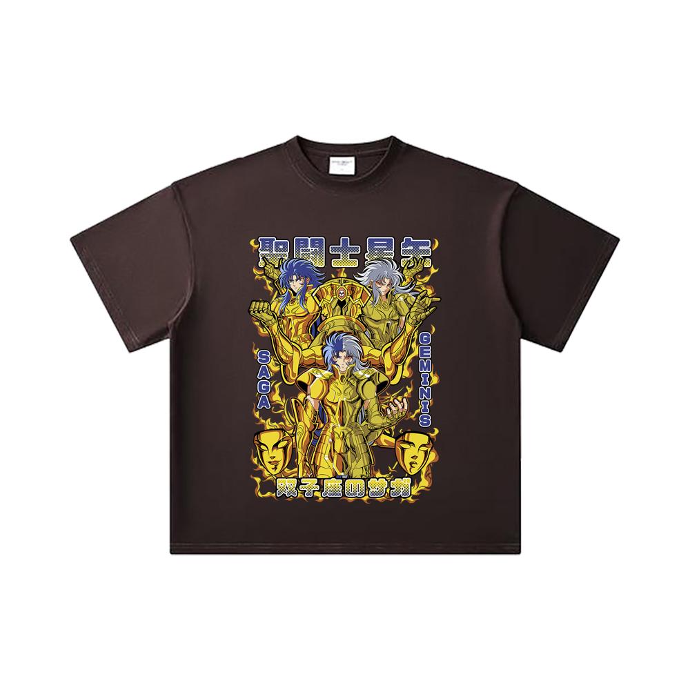260 GSM Double Yarn 32 Count 100% Cotton Saint Seiya V21 Gemini Print Unisex Heavy Cotton T Shirt