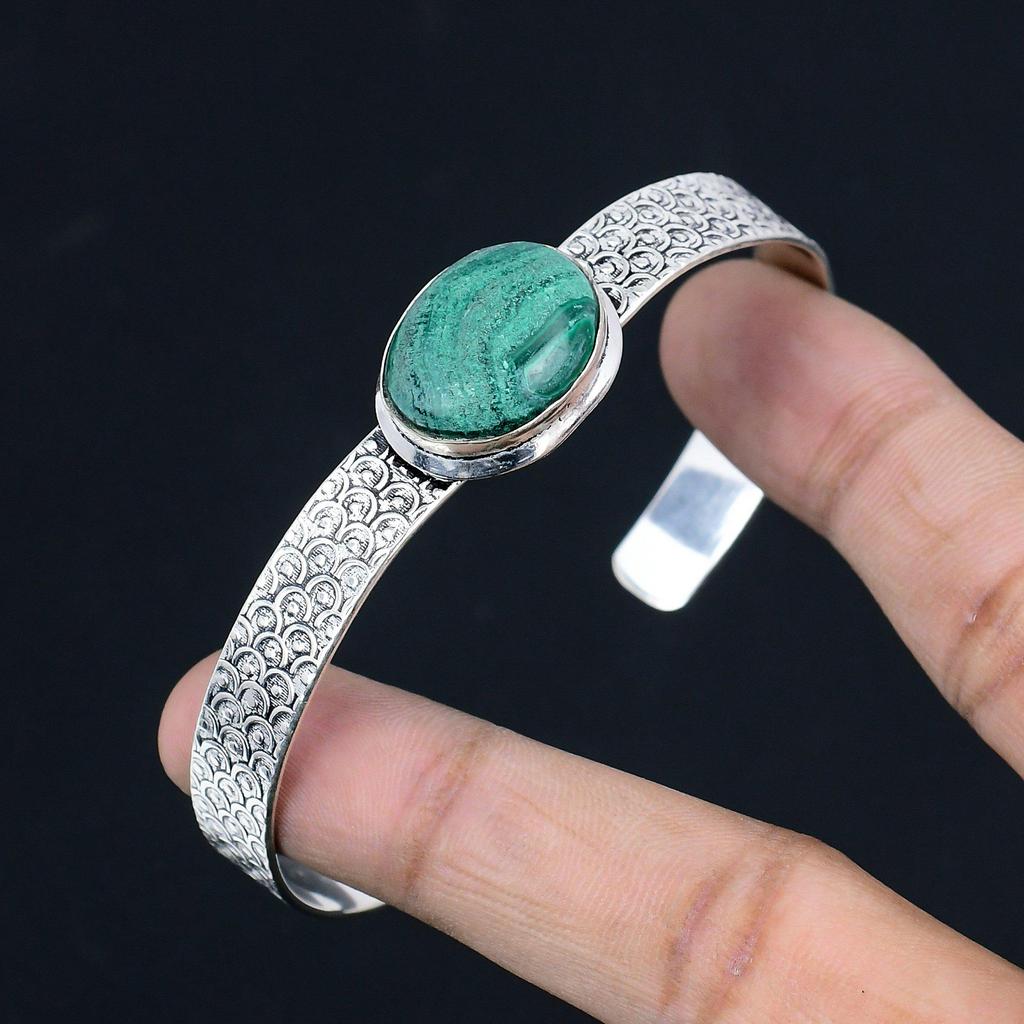 Womens Day Sale 925 Silver Malachite Gemstone Anniversary Wedding Bangle Jewelry