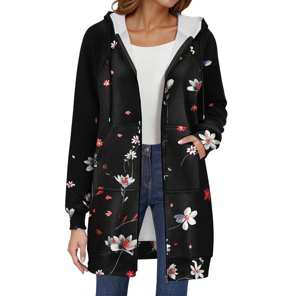 2025 Women's Hooded Printed Zipper Cardigan Coat - Casual Fashion, In Stock
