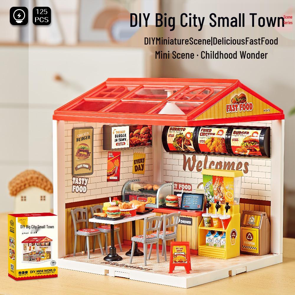 Children's DIY Dollhouse Model with Lights - Big City & Small Town 3D Building Puzzle Educational Toy Gift