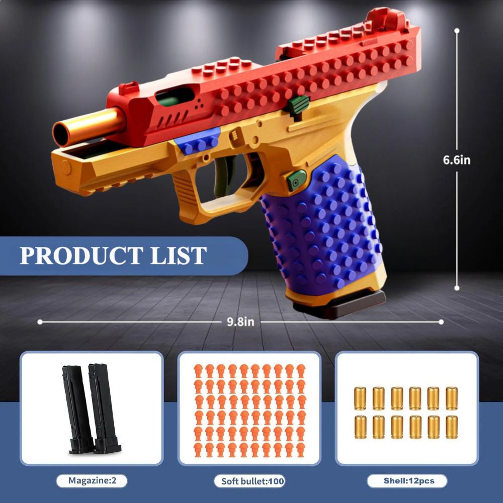 Continuous Firing Building Block Toy Gun Shell Throwing Airsoft Blowback Empty Hanging Pistol Outdoor Cs Weapon For Boys Adult