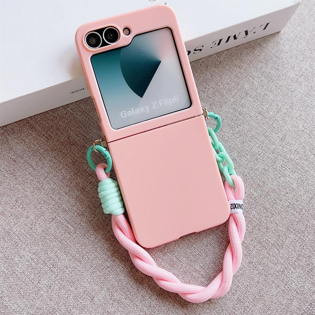 Phone Case For Motorala Moto Razr 40 50 Ultra Cute Candy Solid Protective Cover With Wrist Strap Slim