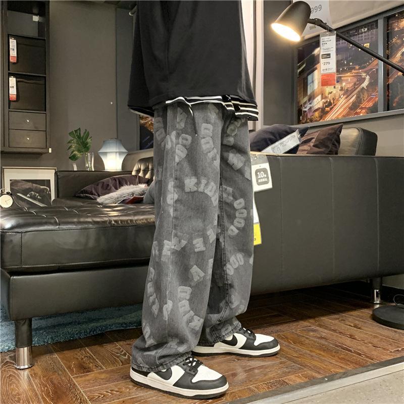 

JYL Mens Jeans Advanced Trendy Straight Summer Casual Hong Kong Style High Street Denim 3XL амарантовий