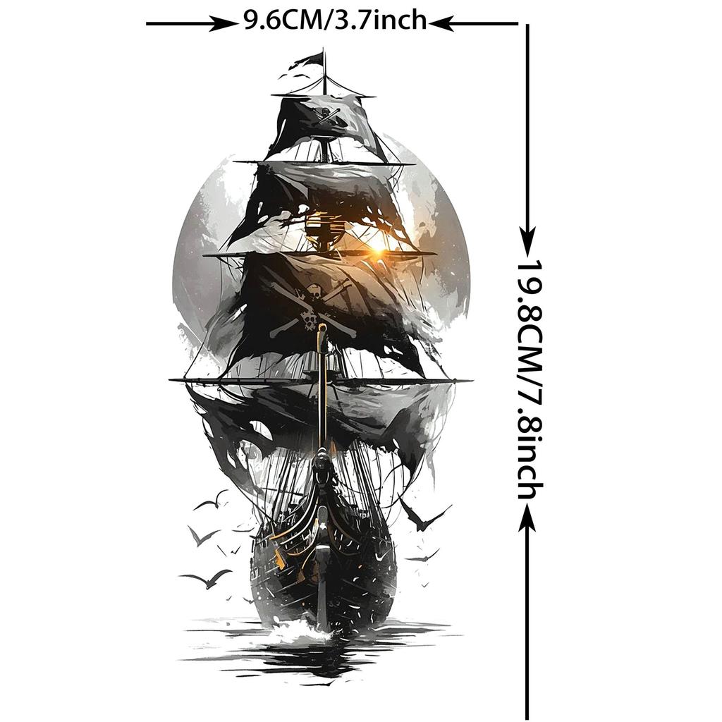 1 Sheet Compass Pirate Ship Temporary Tattoos For Women Men Adults Waterproof Tattoo Sleeve Self Adhesive Forearm Arm Leg Body