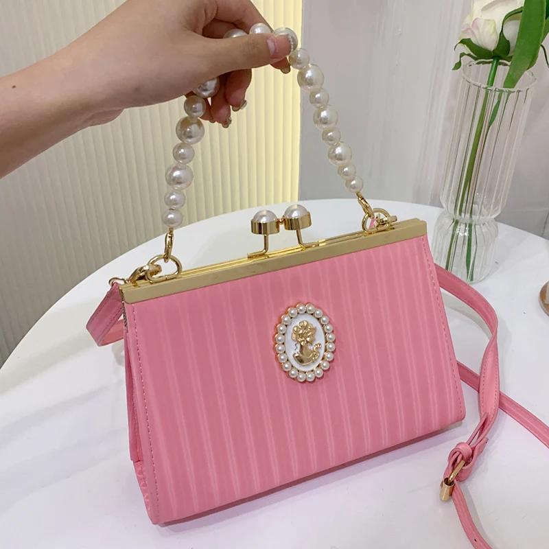 Geantă de umăr cu clemă de perle de lux pentru femei, genți de mesagerie cu lanț, verde, roz, alb, de designer, poșta de nuntă de nuntă