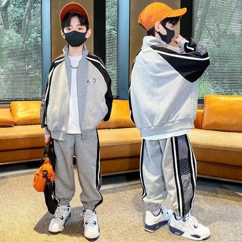 

Весняно-осінні костюми для хлопчиків у вуличному стилі 2024 року: Спортивний одяг з довгими рукавами для дітей і підлітків 150 сірий колір