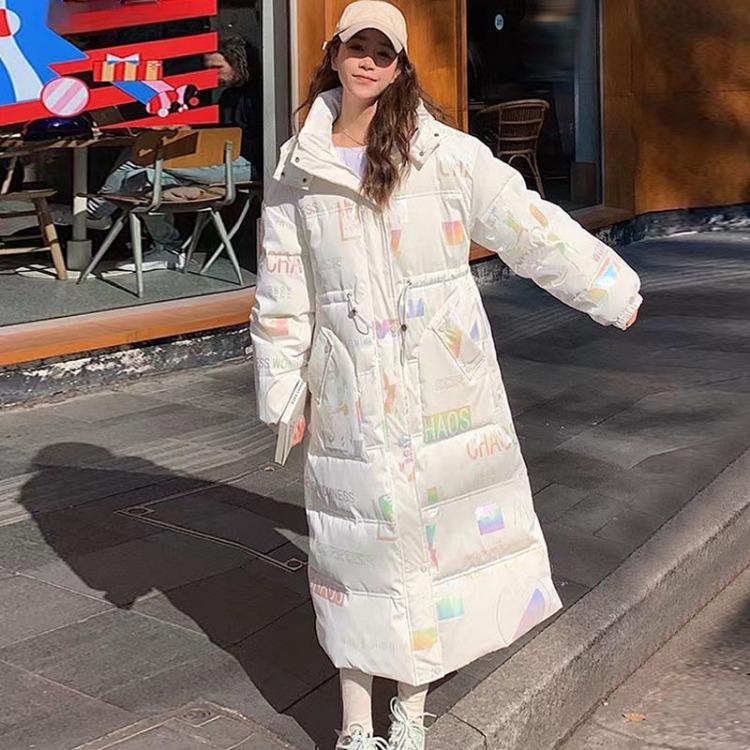 

Зимове тепле та зручне довге бавовняне пальто вільного крою з гарним принтом для жінок XL білий