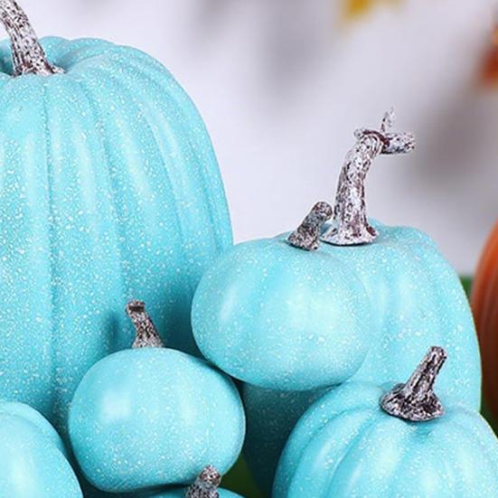7 Pcs Artificial Pumpkins Assorted Sizes Faux Foam Pumpkin Crafts Farmhouse Rustic Fall Table Centerpiece for Halloween Mantel Shelf Decoration
