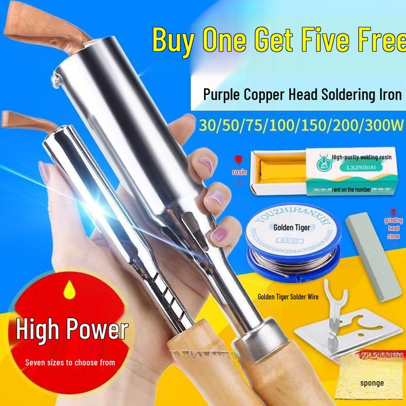 Professional Grade Electric Soldering Iron Set with Wooden Handle for Household and Electronic Repairs