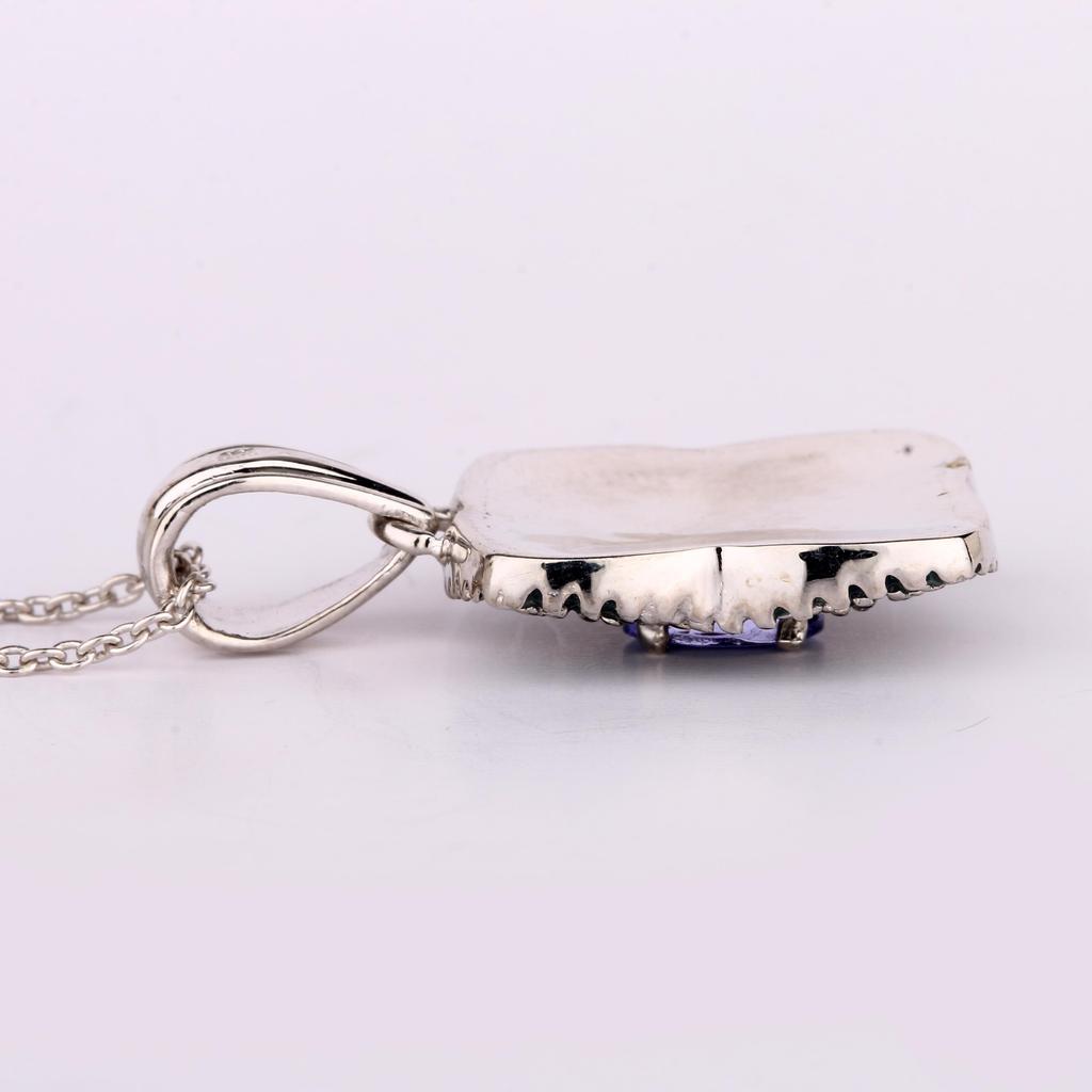 Natural Tanzanite Oval Pendant 925 Sterling Silver Rhodium Plated Handmade Fine Jewelry Gift for Her