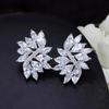 CMM Korean Style Silver Color Ice Flower Cubic Zirconia Stud Earrings