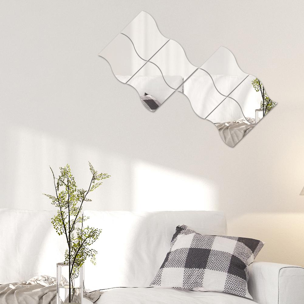 6PCS 3D Wave Mirror Wall Sticker Self Adhesive Home Decoration