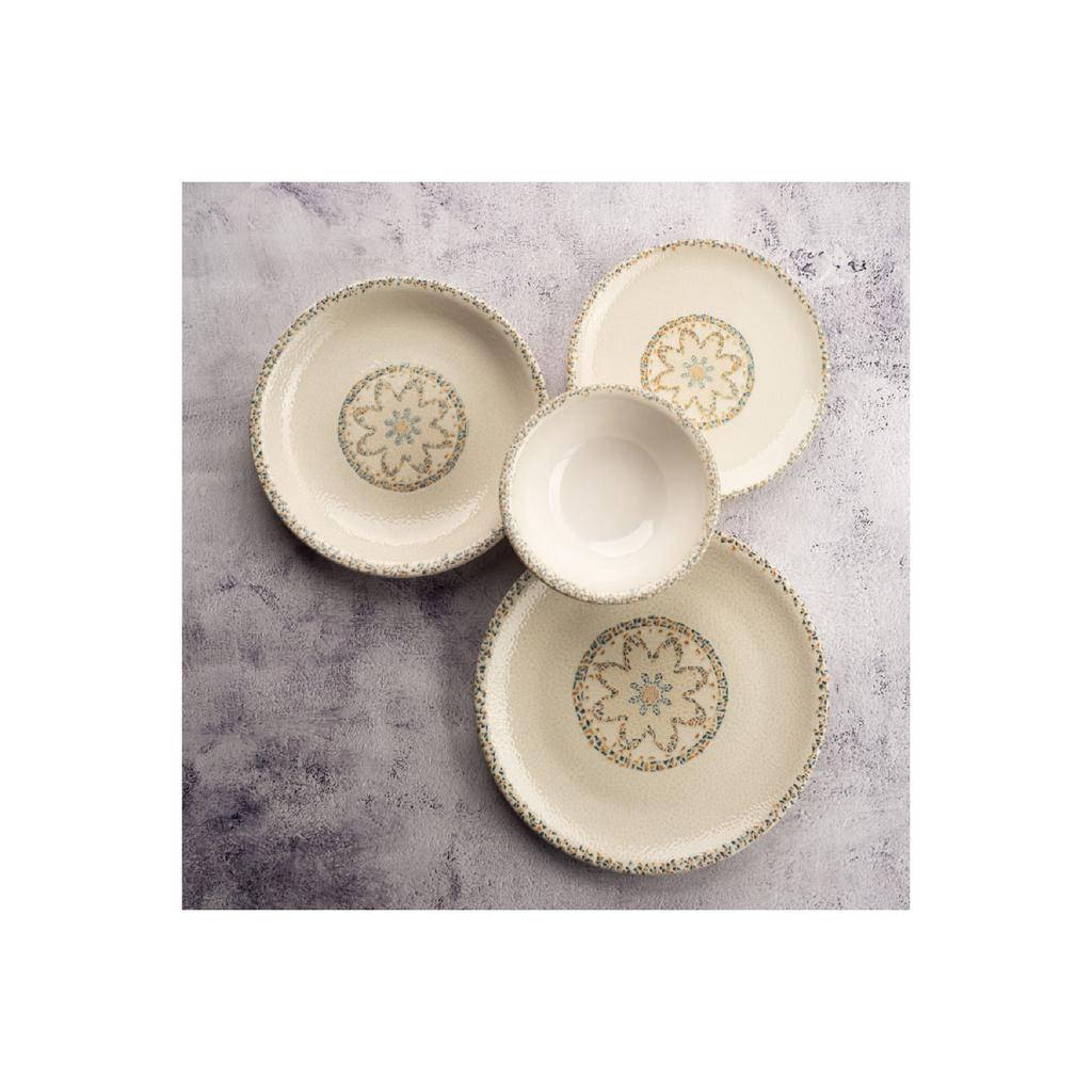 Tinta Tessera 48 Pieces White Mosaic Patterned Casual - Guest Porcelain Dinner Set For 12 People