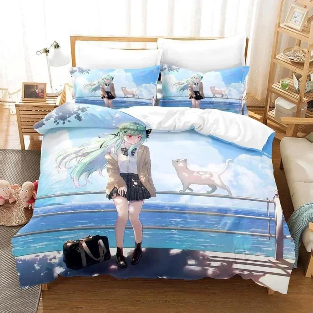 3d Cartoons Vtuber Hololive Uruha Rushia Bedding Set Single Twin Full Queen King Size Bed Set Adult Kid Bedroom Duvet Cover Sets