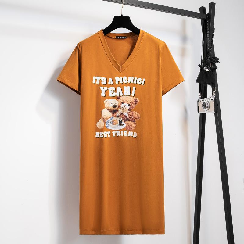 Plus Size Women's T-shirt Dress Summer V-neck Slim Dresses