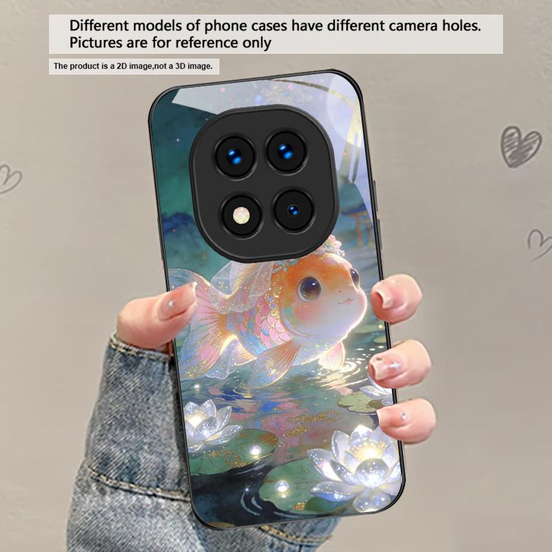 

Cute white veil goldfish For Redmi Note 14 Pro+ 13 Pro 8 9 9S 12S 10 Pro 11 12 13C 14C A3 12 13 K60 Ultra Black Glass Phone Case Redmi A3