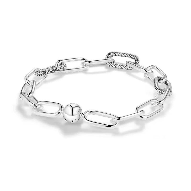 

Оригінальний браслет Me зі срібла 925 проби Жіночі прикраси Тонкий круглий плаский намистина-шарм Розкішний браслет Fit Me Намистина 21cm