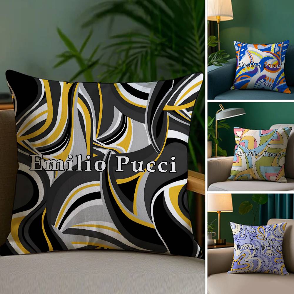 Fashion EEEEmilio logo PPucci Pillow Case Plush Fabric Soft Double Sided Print Sofa Cushion Cover Throw Pillow Covers