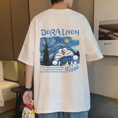 Doraemon Summer Couple Retro White T-Shirt: Men's Short Sleeve, American Heavy Fashion Brand