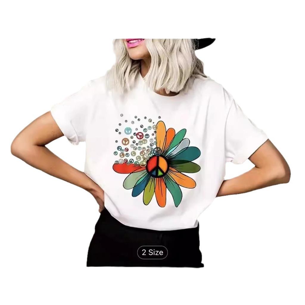 European and American Spot Printed Crew Neck T-shirt Spring and Summer Casual Short-sleeved Crew Neck Top Short-sleeved Women's T-shirt