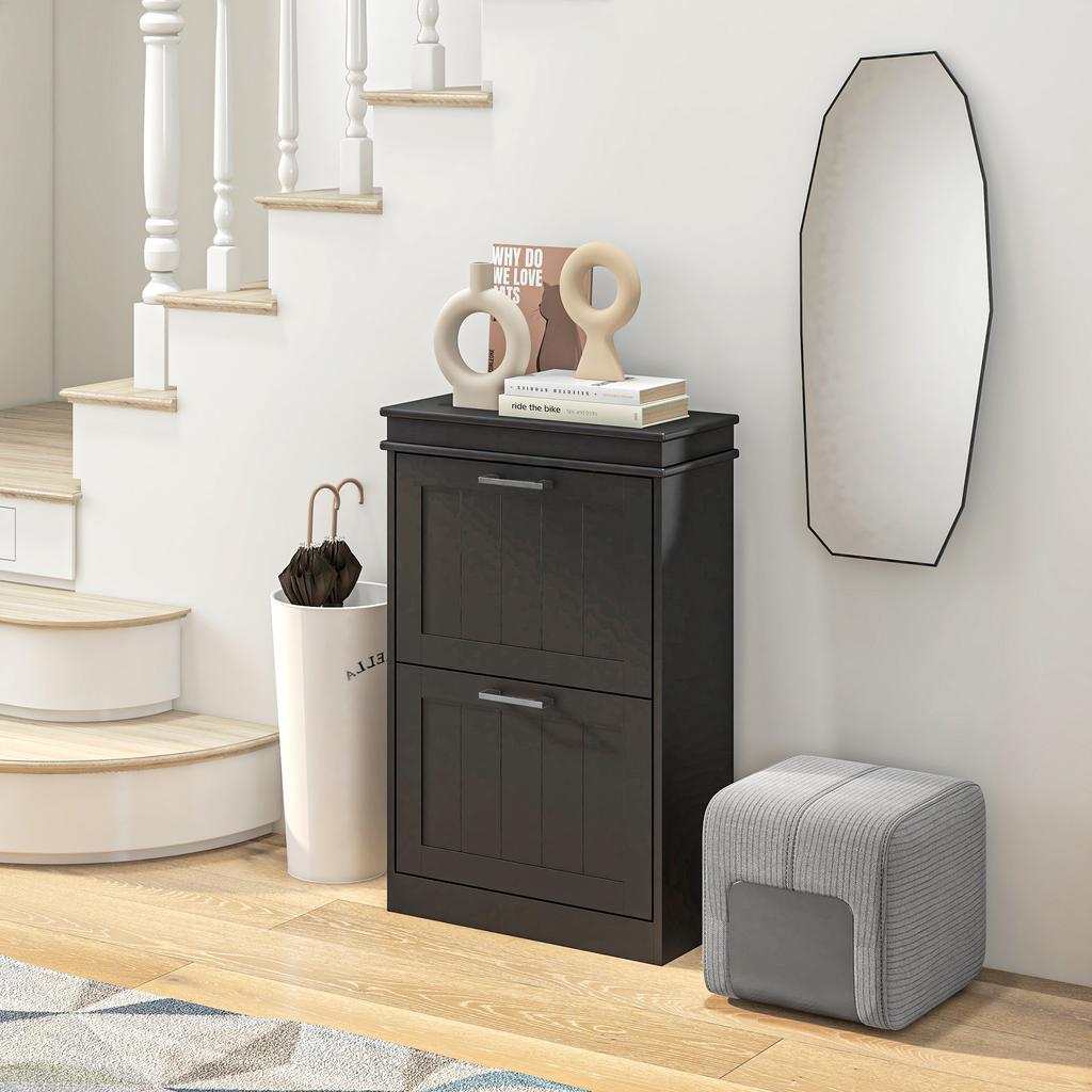 Two-Drawer Minimalistic 10-Shoe Cabinet - Black