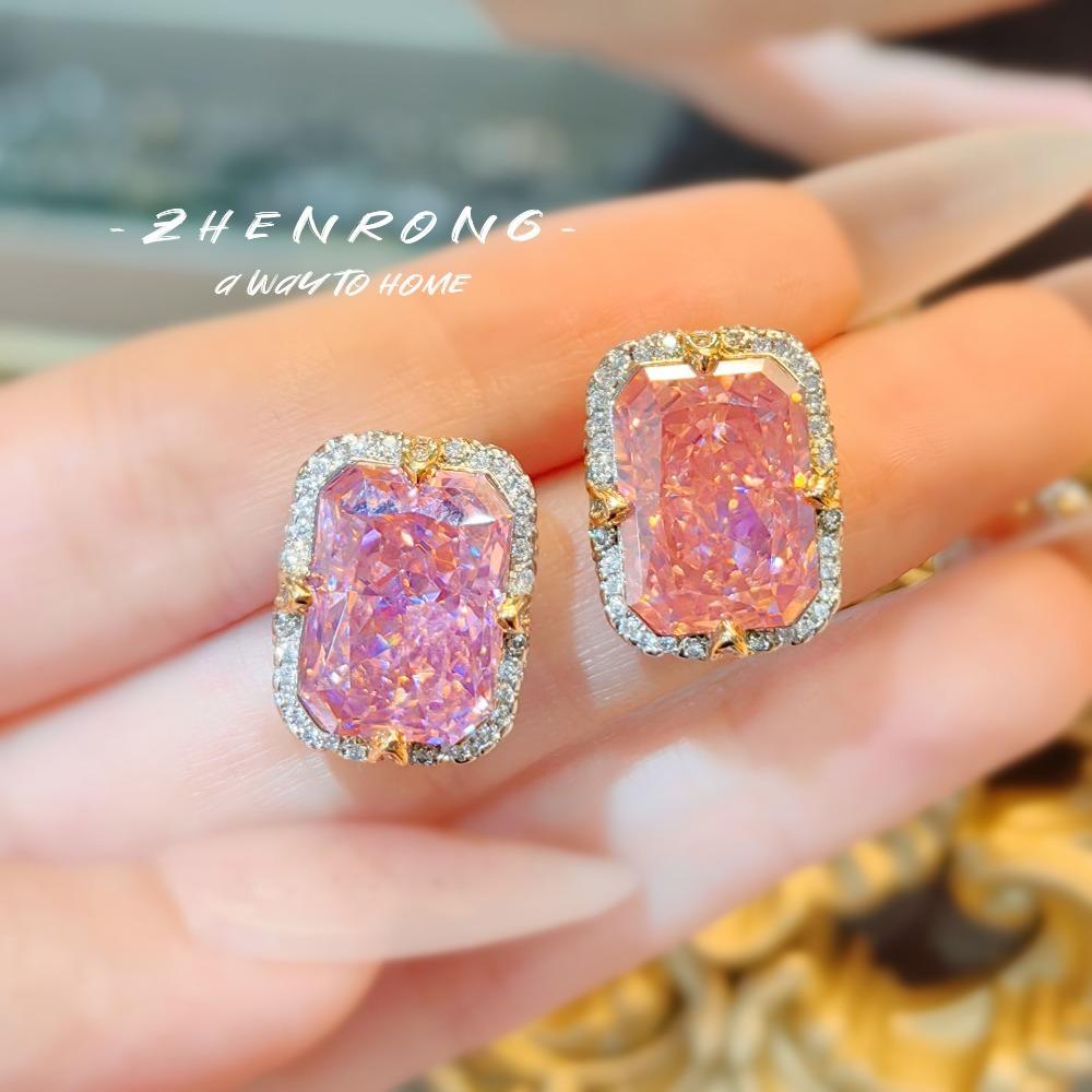 Stylish Women Jewelry Set Bold Red Corundum Pendant Necklace Light Luxury Earrings Ice Cut High Carbon Diamond Ring Perfect Gift
