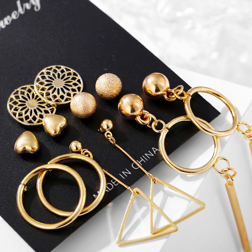 6 Pairs Women Fashion Hollow Out Geometry Fringed Ear Stud Set