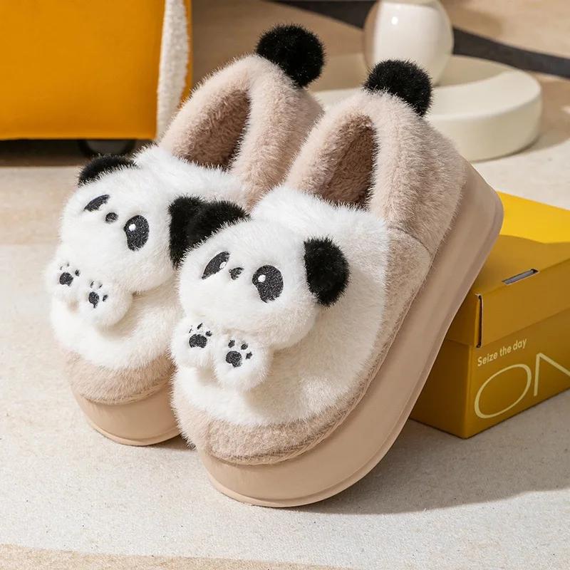 Mode Winter Damen Hausschuhe Niedliche Cartoon Hausschuhe Zuhause Warme Baumwollhausschuhe für Damen 6cm Hohe Plateau Flauschige Hausschuhe Zapatos Mujer