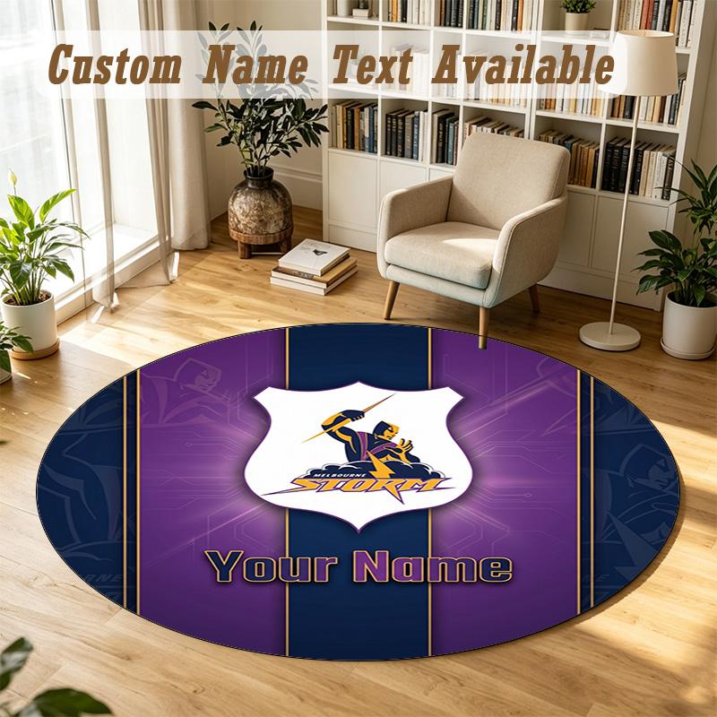 Round Rug Custom NameMelbourne Storm Pattern Non Slip Carpet Home Floor Decor