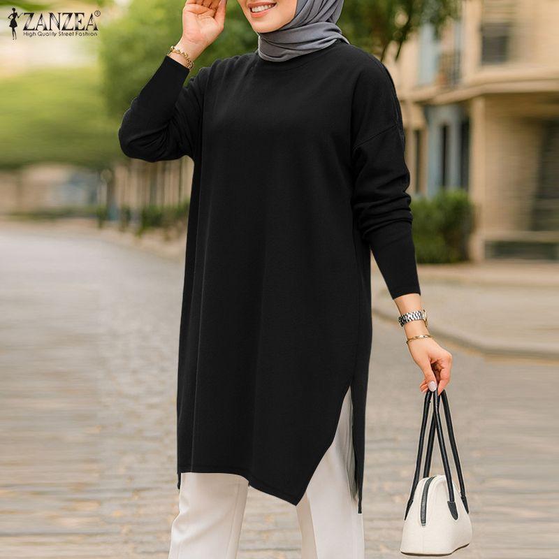 ZANZEA Women Casual Round Neck Solid Color Loose Long Sleeve T-Shirts