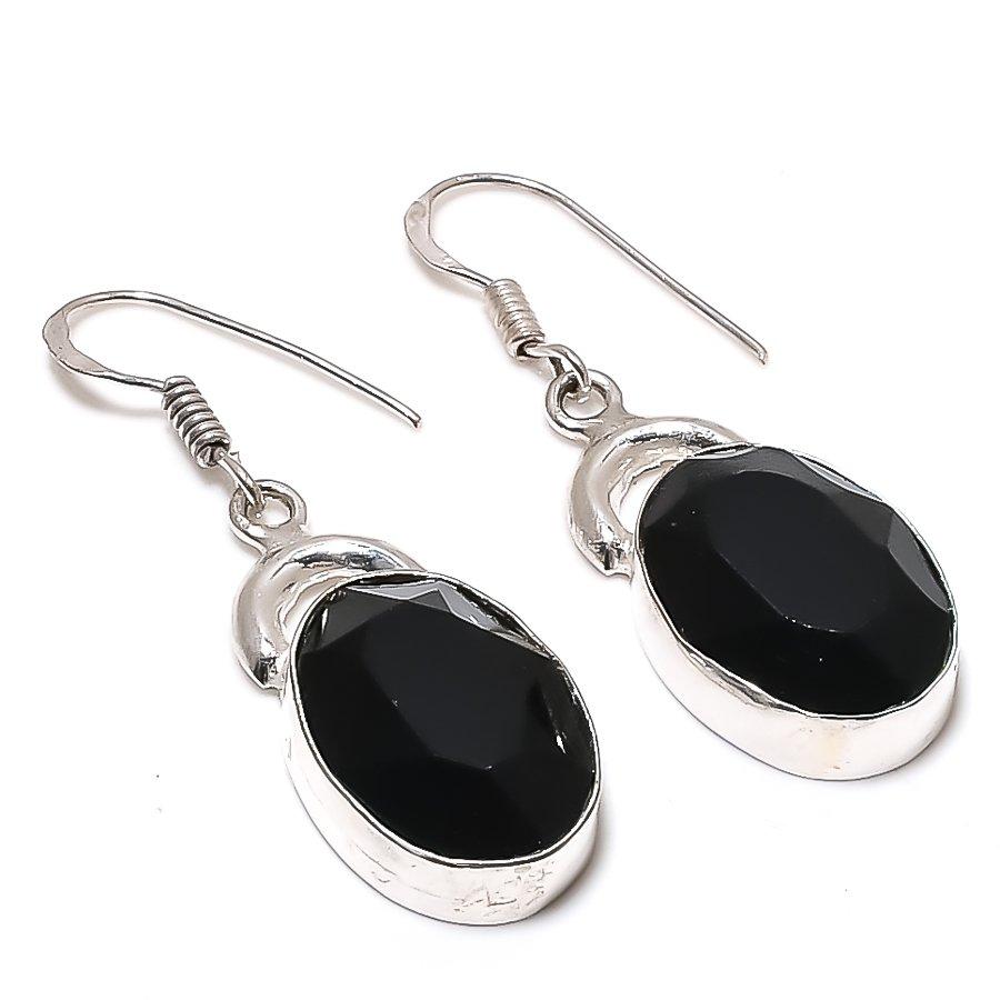 Natural Black Spinel Gemstone 925 Sterling Silver Jewelry Earring 1.73 AE-12536
