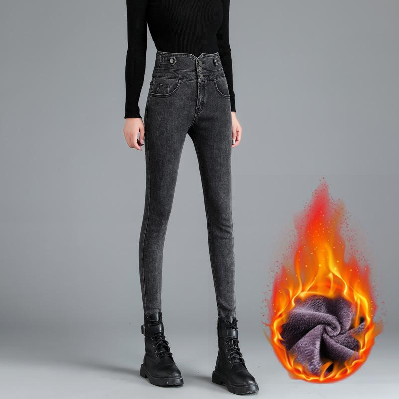 

Женские осенне-зимние утепленные джинсы с подкладкой и утолщением, узкие эластичные джинсы 25 серый
