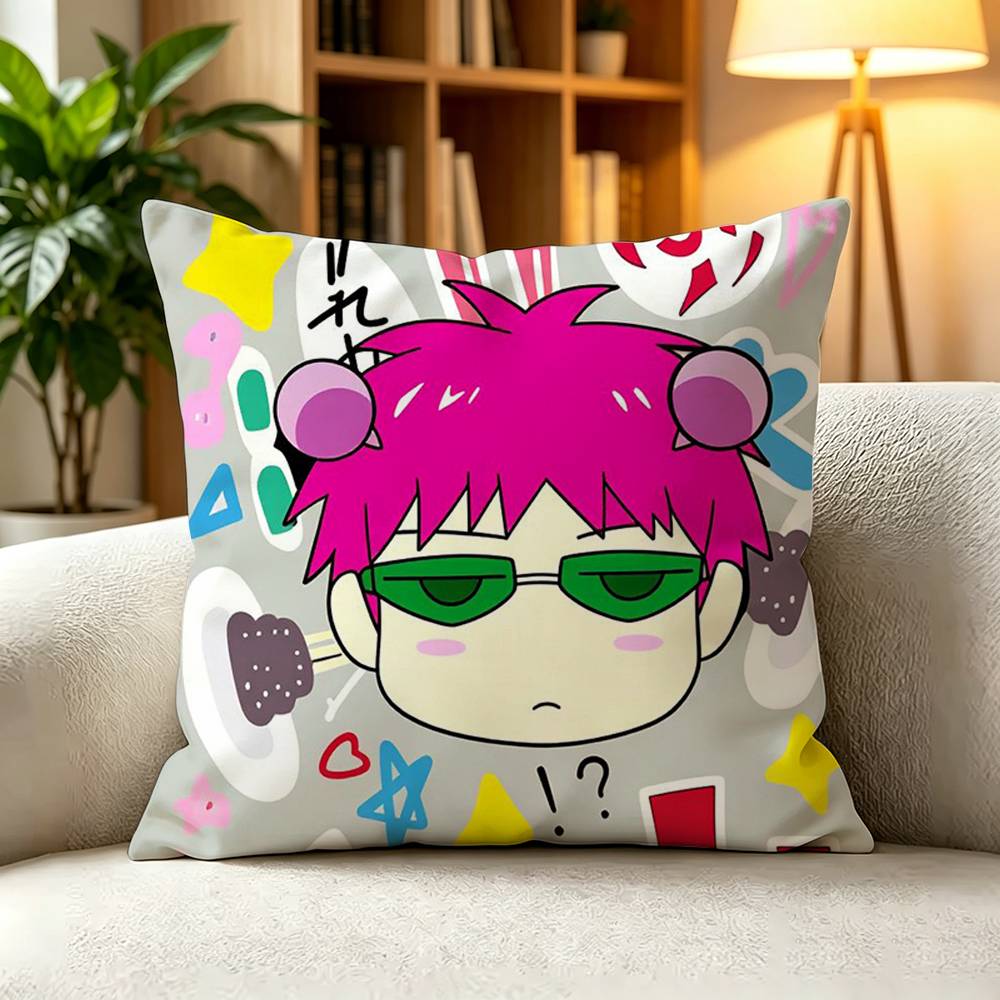 T-The Disastrous Life of Saiki K Saiki Kusuo Square Double-Sided printed Pillow Case Bedroom Bedside Pillow Sofa Cushion Cover