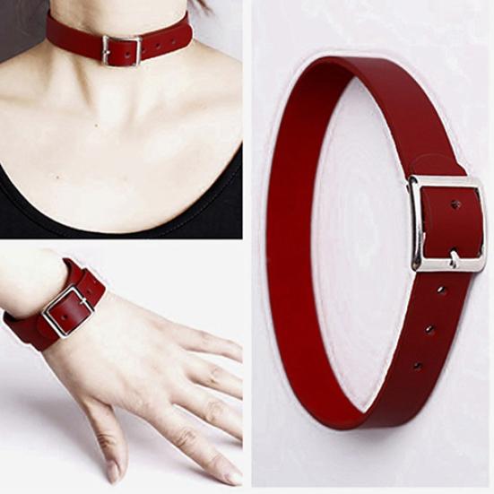 Women Punk Faux Leather Choker Chain Collar Necklace Spike Rivet Buckle Bracelet
