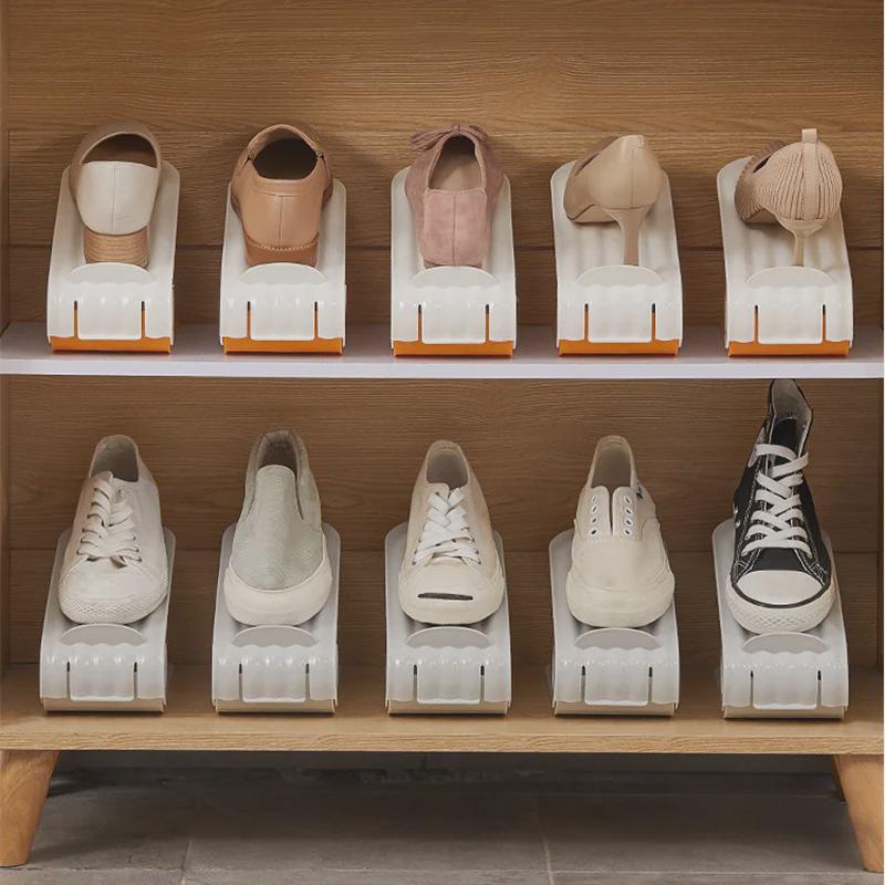 Space-Saving Double-Layer Shoe and Slipper Storage Box with Layered Partition for Home Decoration