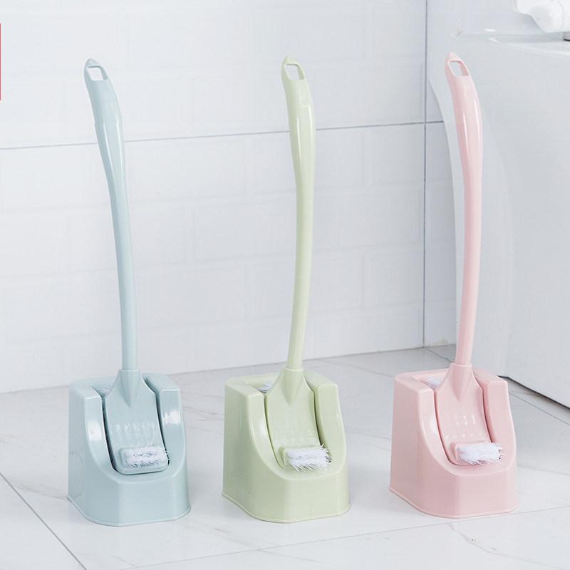 Creative No-Punch Toilet Brush Set with Long Handle for Corner-Free Cleaning Square Green (with base)