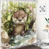 1pc Otter in Blooming Garden Shower Curtain - Serene Natural Artwork, 70.8x70.8", Polyester, 12 Hooks, Easy to Hang
