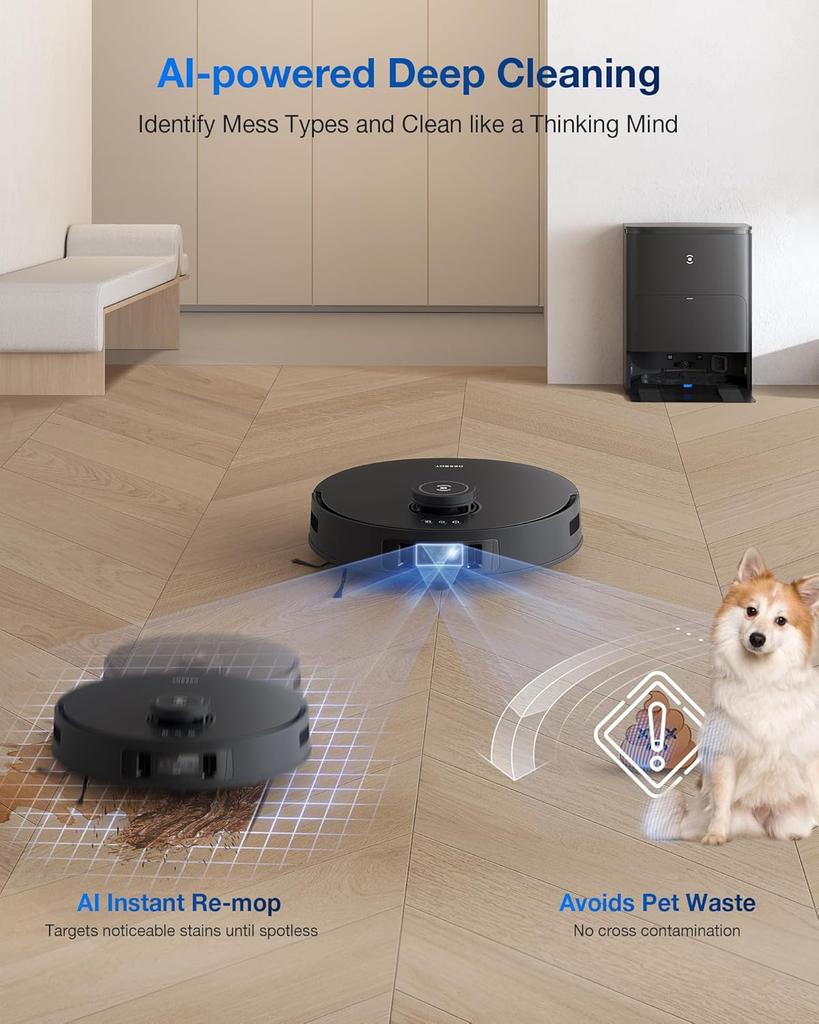ECOVACS Deebot T30S Pro Robot Vacuum Cleaner with Wiping Function, 11,000 Pa, ZeroTangle Technology, 70°C Hot Water Wiping When Washing